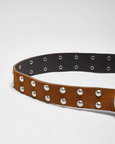 Vintage Y2k 00s Diesel Brown Leather Studded Belt - W31-W38