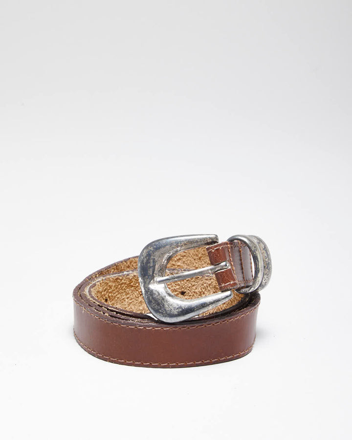 Vintage Y2K Western Style Brown Leather Belt - W27 - W31