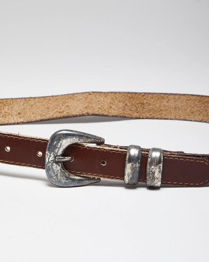 Vintage Y2K Western Style Brown Leather Belt - W27 - W31