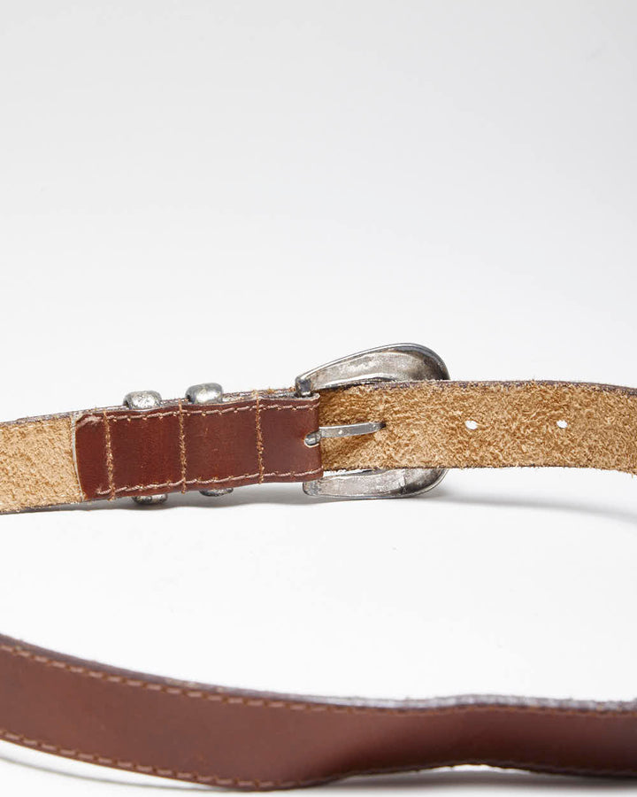 Vintage Y2K Western Style Brown Leather Belt - W27 - W31