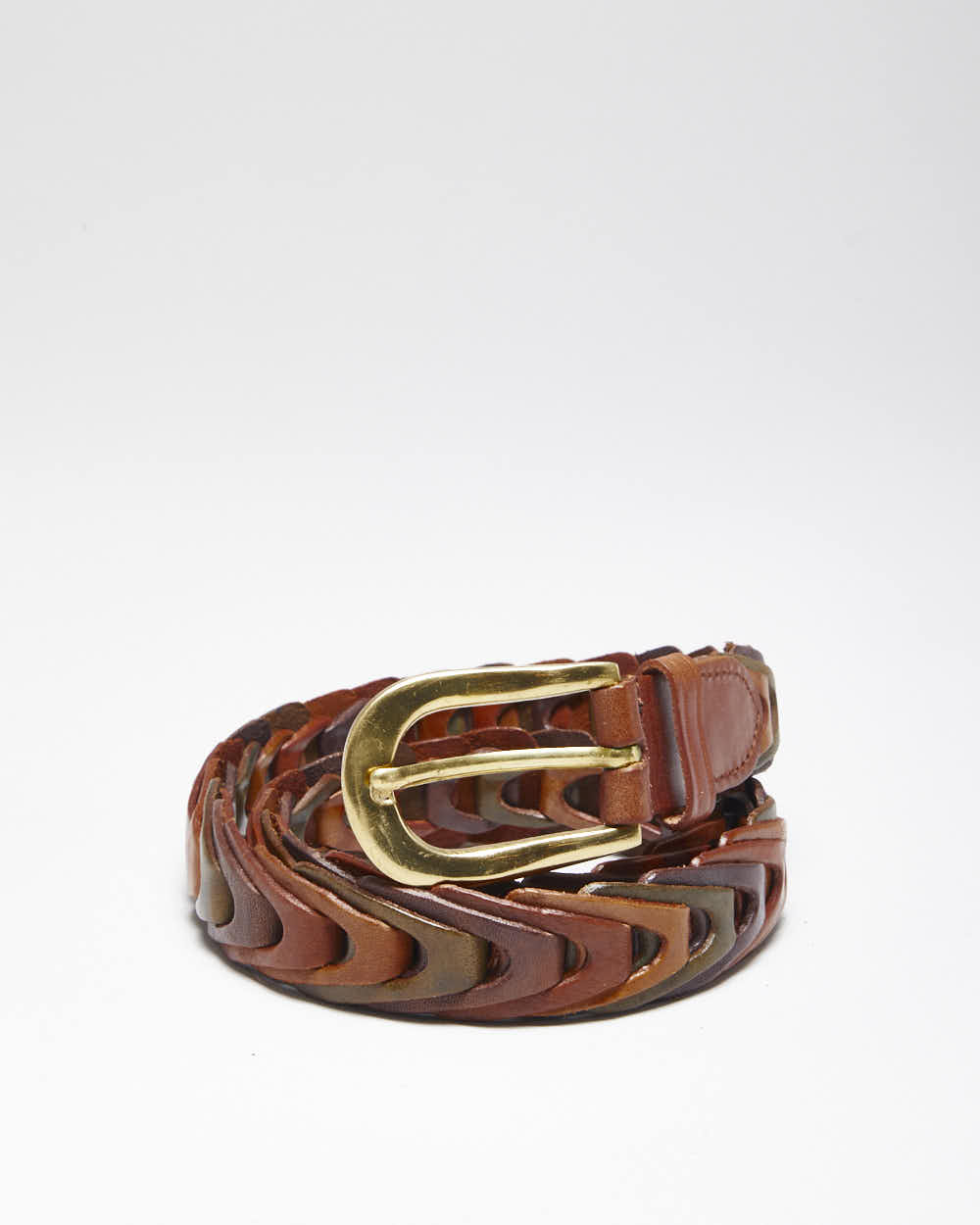 Vintage Y2K Western Style Woven Brown Leather Belt - OS