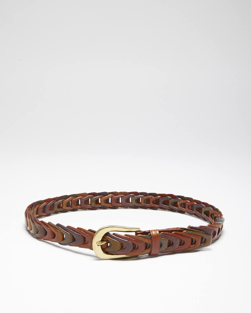 Vintage Y2K Western Style Woven Brown Leather Belt - OS