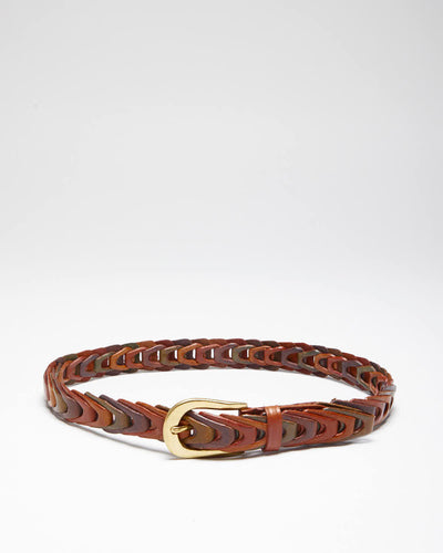 Vintage Y2K Western Style Woven Brown Leather Belt - OS