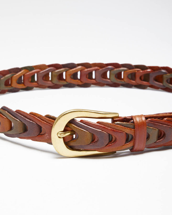 Vintage Y2K Western Style Woven Brown Leather Belt - OS