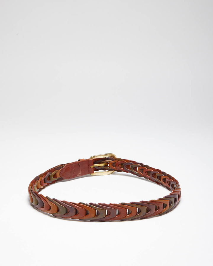 Vintage Y2K Western Style Woven Brown Leather Belt - OS