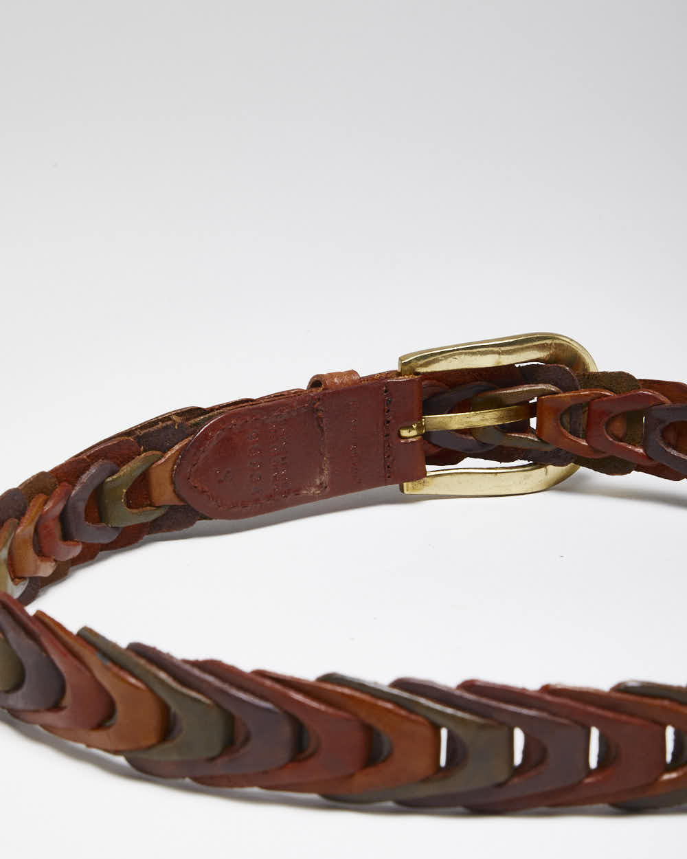 Vintage Y2K Western Style Woven Brown Leather Belt - OS