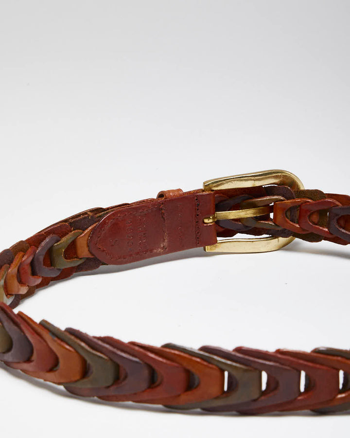Vintage Y2K Western Style Woven Brown Leather Belt - OS