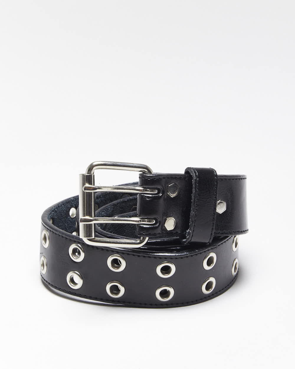 Vintage Y2k 00s Eyelet Black Leather Belt - O/S
