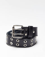 Vintage Y2k 00s Eyelet Black Leather Belt - O/S