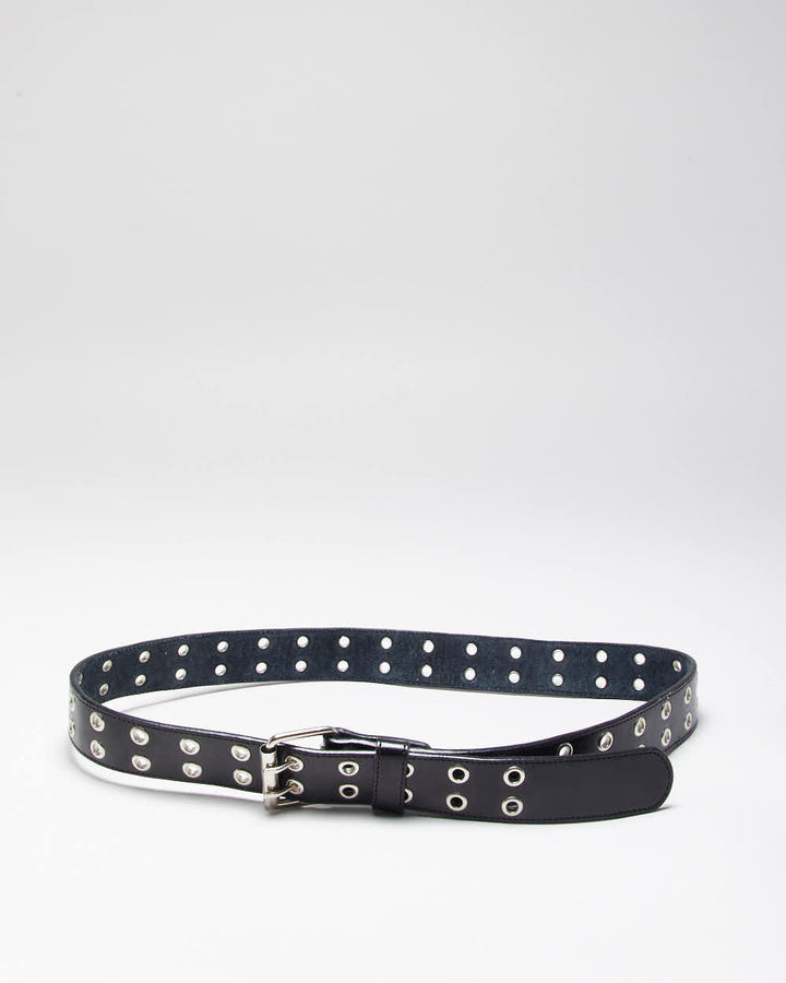 Vintage Y2k 00s Eyelet Black Leather Belt - O/S