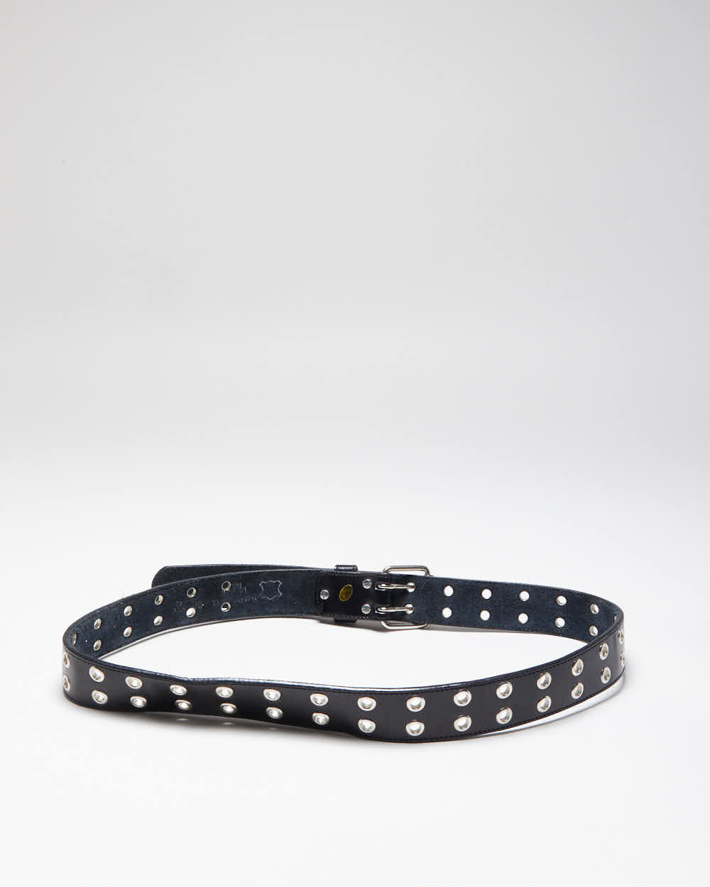 Vintage Y2k 00s Eyelet Black Leather Belt - O/S