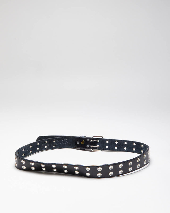 Vintage Y2k 00s Eyelet Black Leather Belt - O/S