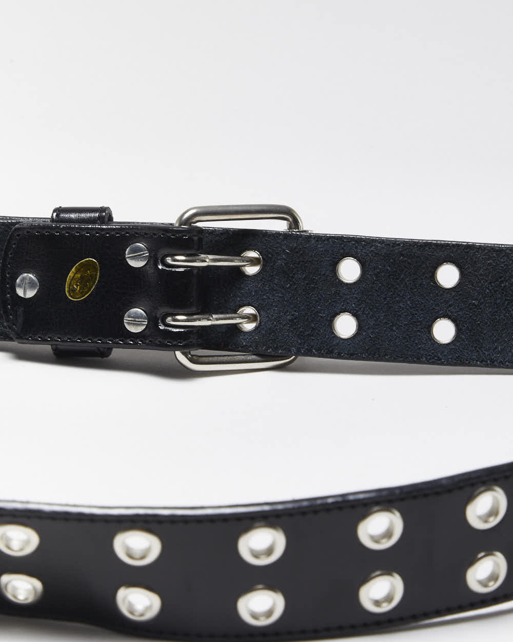 Vintage Y2k 00s Eyelet Black Leather Belt - O/S