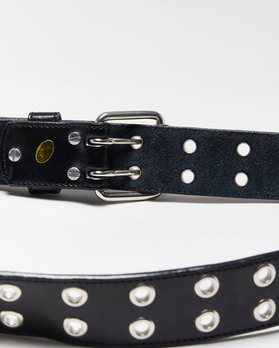 Vintage Y2k 00s Eyelet Black Leather Belt - O/S