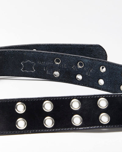 Vintage Y2k 00s Eyelet Black Leather Belt - O/S