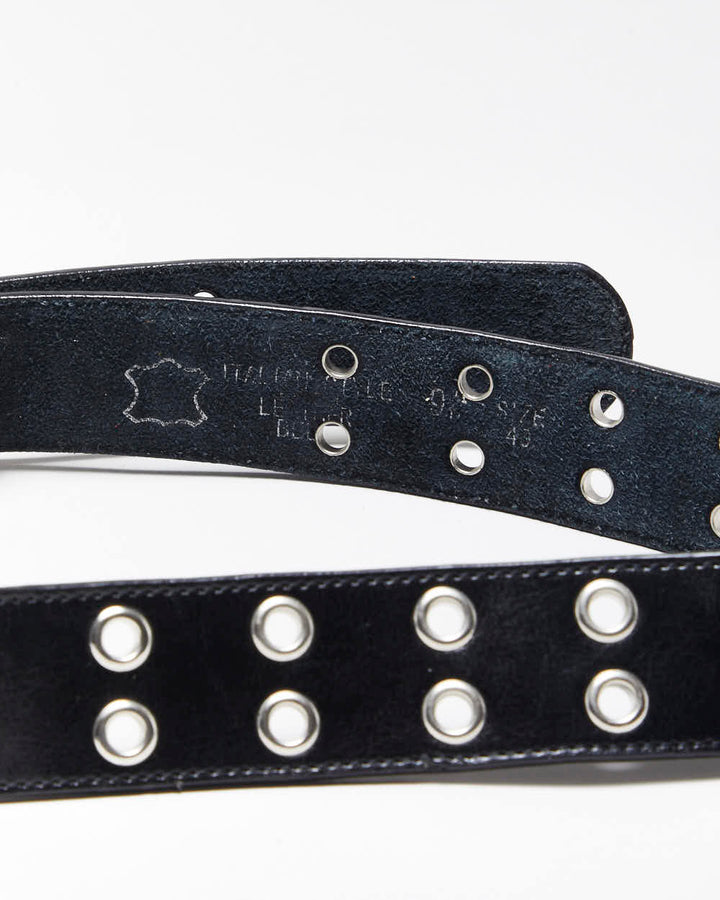 Vintage Y2k 00s Eyelet Black Leather Belt - O/S