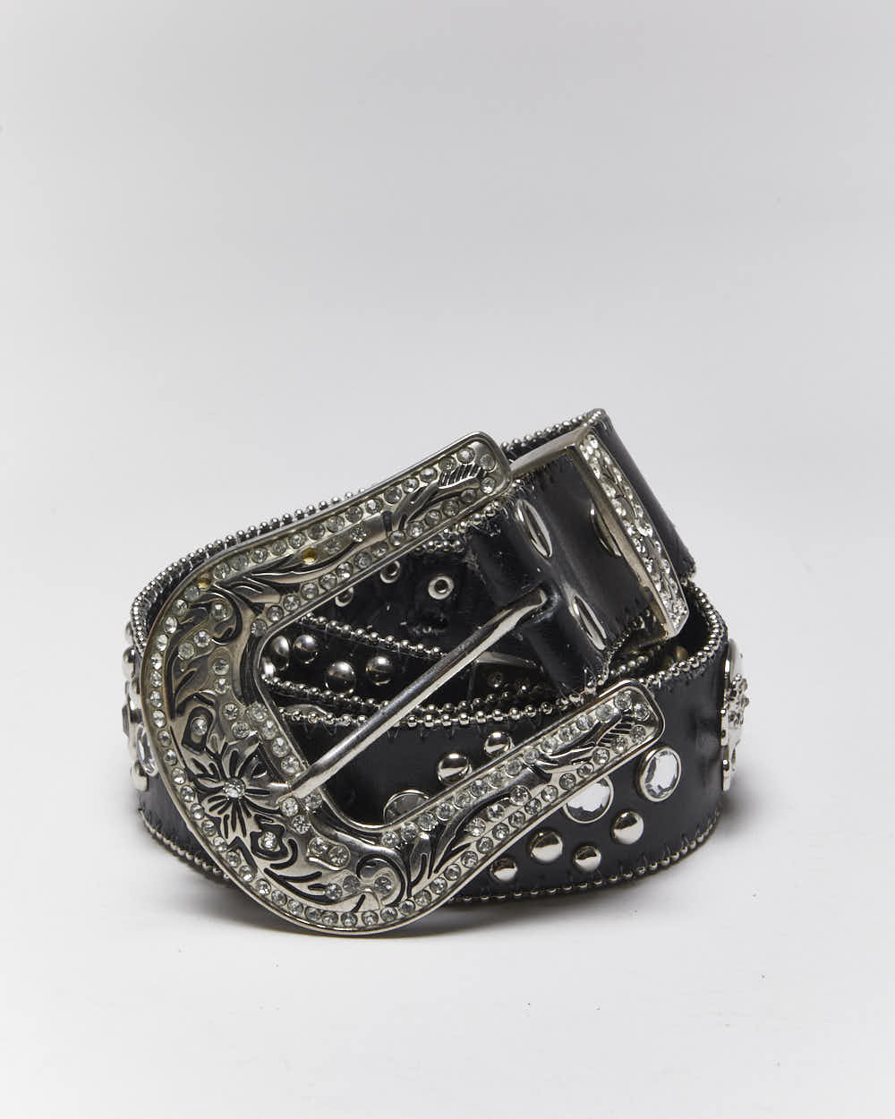 Vintage Y2k 00s Skull And Cross Bones Rhinestone Belt - W30-W34