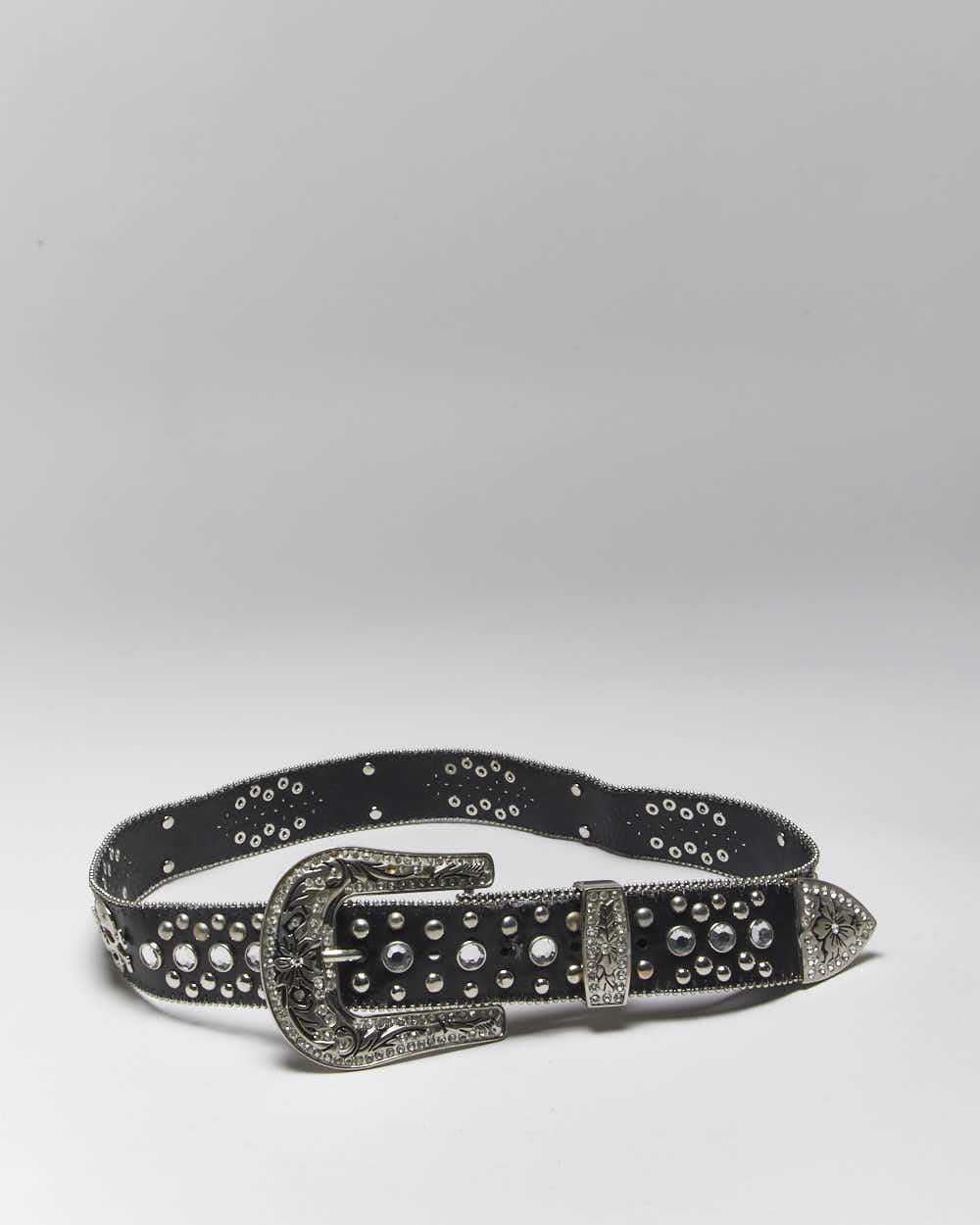 Vintage Y2k 00s Skull And Cross Bones Rhinestone Belt - W30-W34