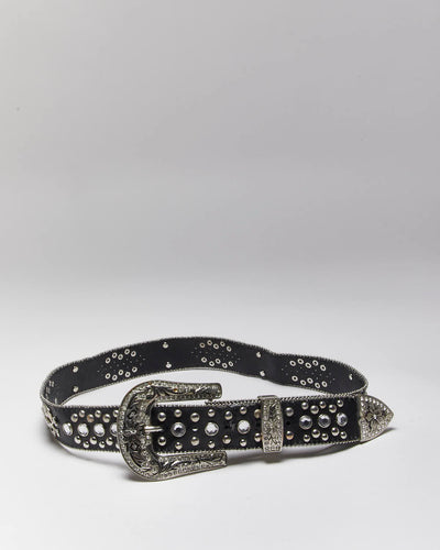 Vintage Y2k 00s Skull And Cross Bones Rhinestone Belt - W30-W34