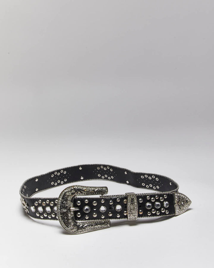 Vintage Y2k 00s Skull And Cross Bones Rhinestone Belt - W30-W34