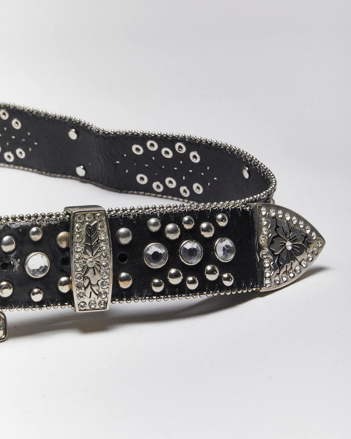 Vintage Y2k 00s Skull And Cross Bones Rhinestone Belt - W30-W34