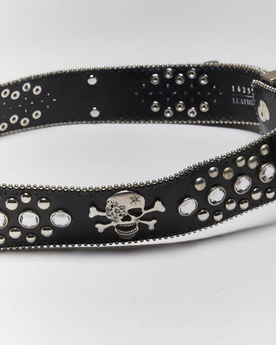 Vintage Y2k 00s Skull And Cross Bones Rhinestone Belt - W30-W34