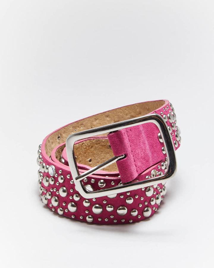 Vintage Y2k 00s Pink Leather Studded Belt - W32-36