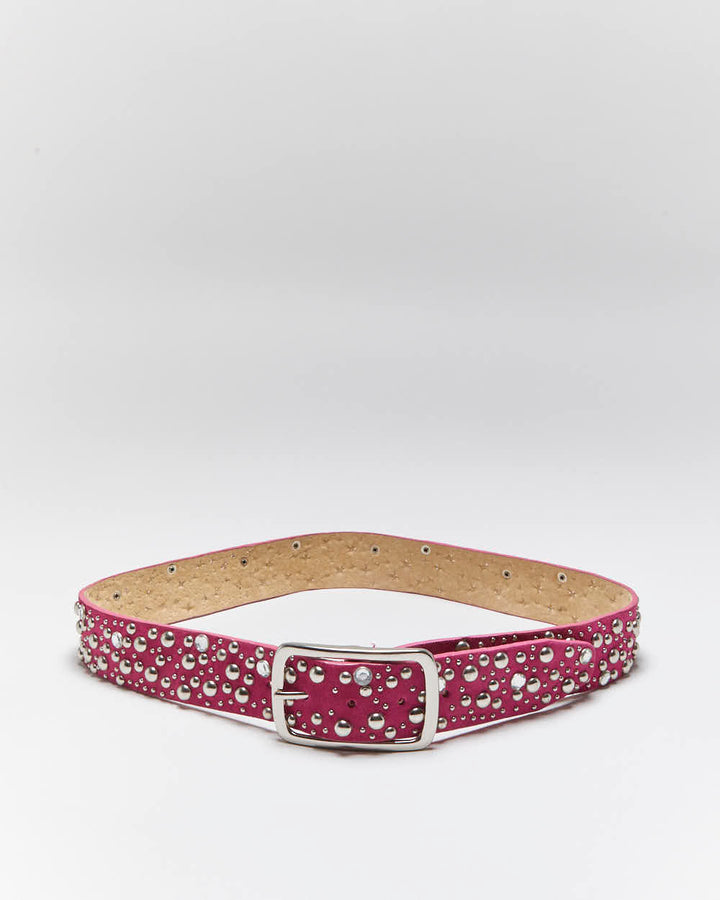 Vintage Y2k 00s Pink Leather Studded Belt - W32-36