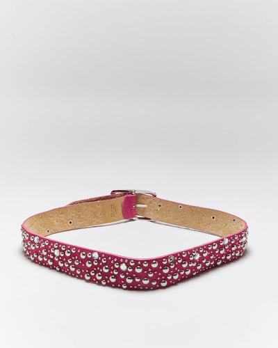 Vintage Y2k 00s Pink Leather Studded Belt - W32-36