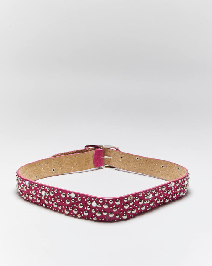 Vintage Y2k 00s Pink Leather Studded Belt - W32-36