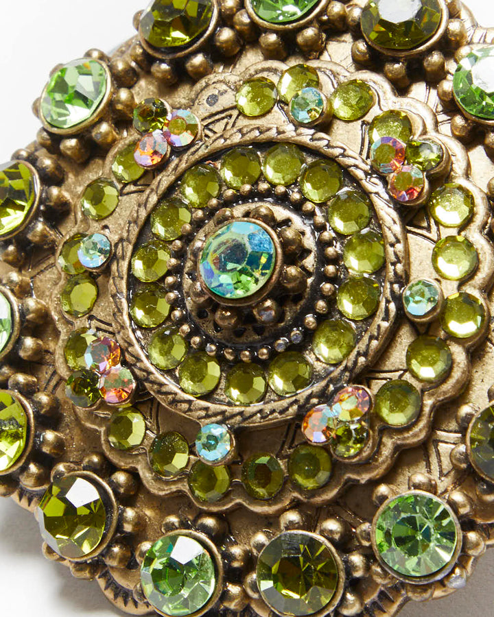 Vintage Y2k 00s Green Rhinestone Belt Buckle