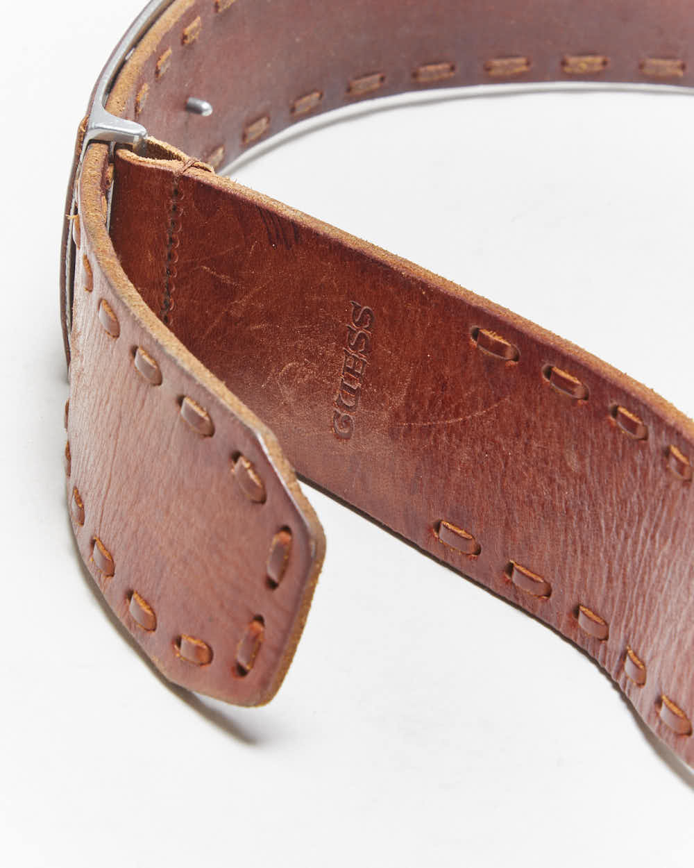 Vintage Y2k 00s Guess Chunky Leather Belt - W32-36