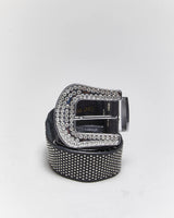 Vintage Y2k 00s Studded Rhinestone Leather Belt - W36-40