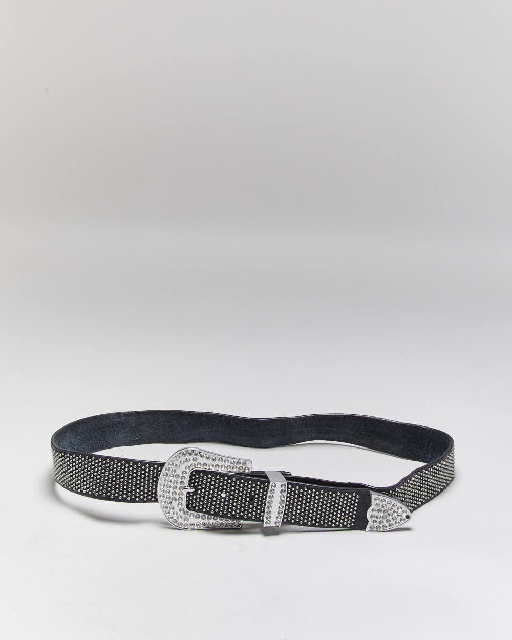 Vintage Y2k 00s Studded Rhinestone Leather Belt - W36-40