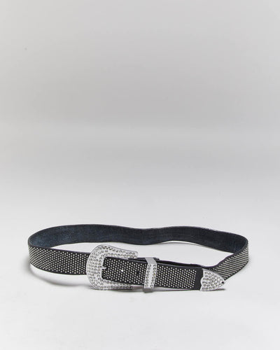 Vintage Y2k 00s Studded Rhinestone Leather Belt - W36-40