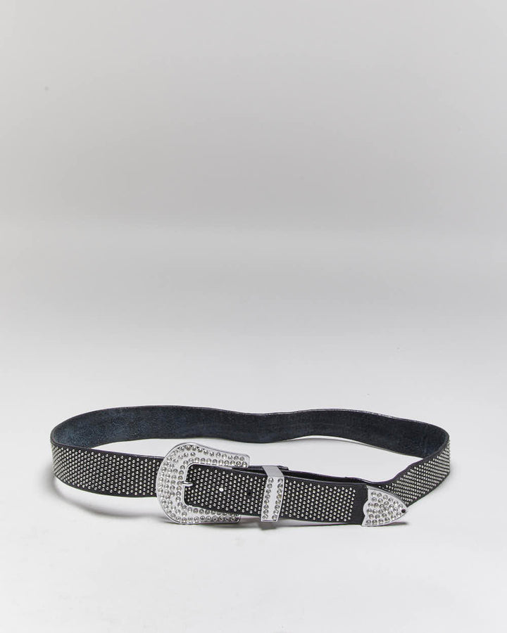 Vintage Y2k 00s Studded Rhinestone Leather Belt - W36-40