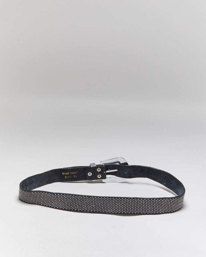 Vintage Y2k 00s Studded Rhinestone Leather Belt - W36-40