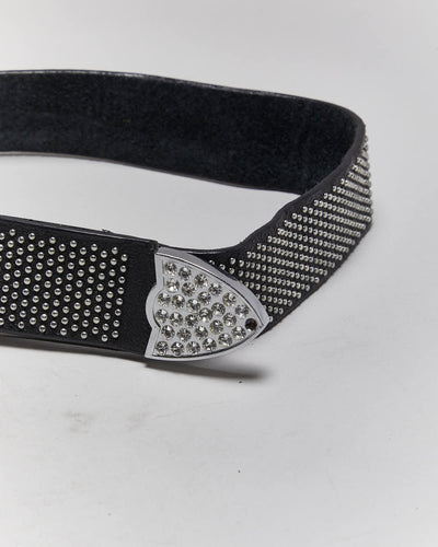 Vintage Y2k 00s Studded Rhinestone Leather Belt - W36-40