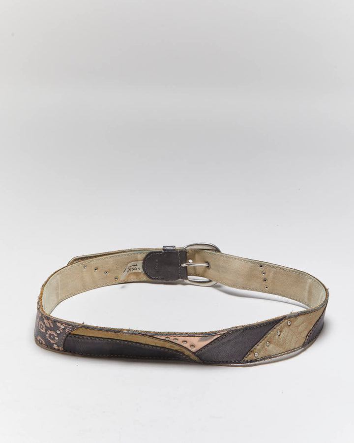 Vintage Y2k 00s Fossil Patchwork Leather Belt - W31-W35