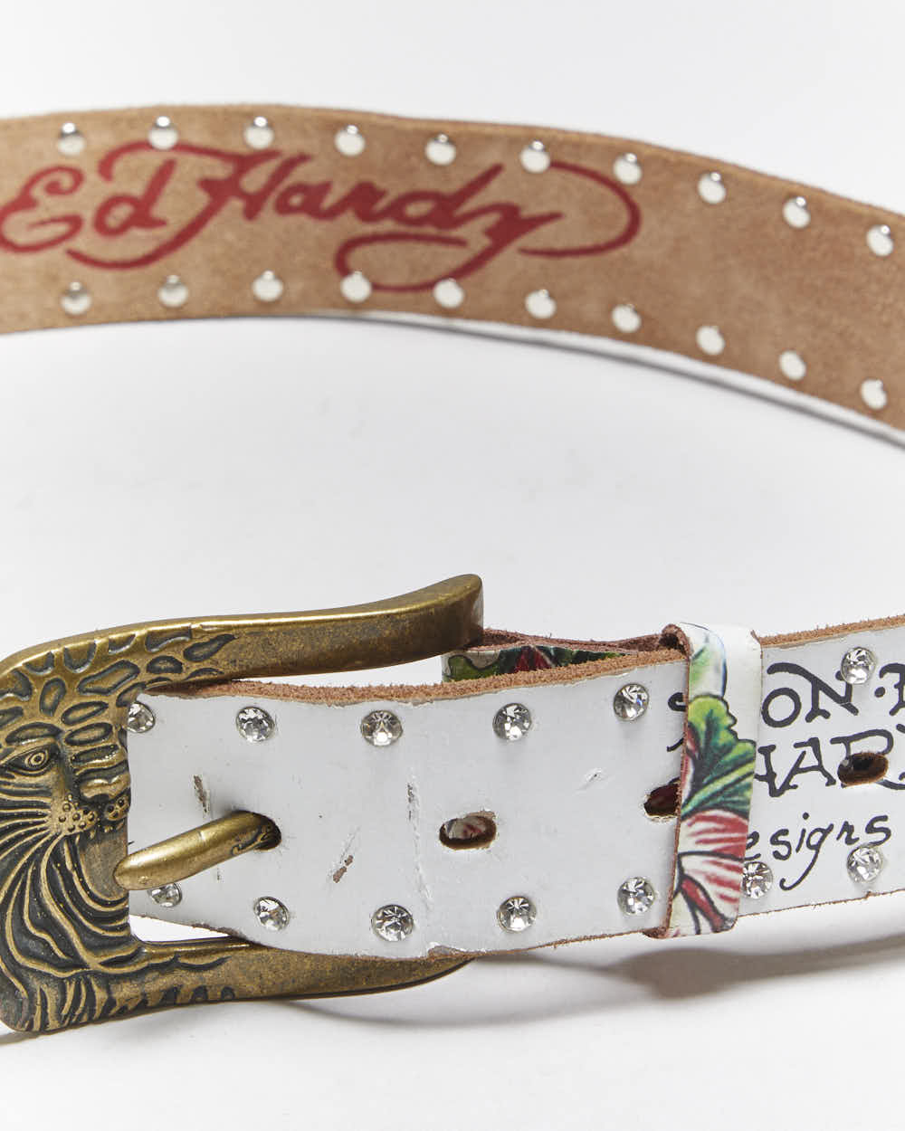 Vintage Y2k 00s Ed Hardy Rhinestone Belt - W29-W35
