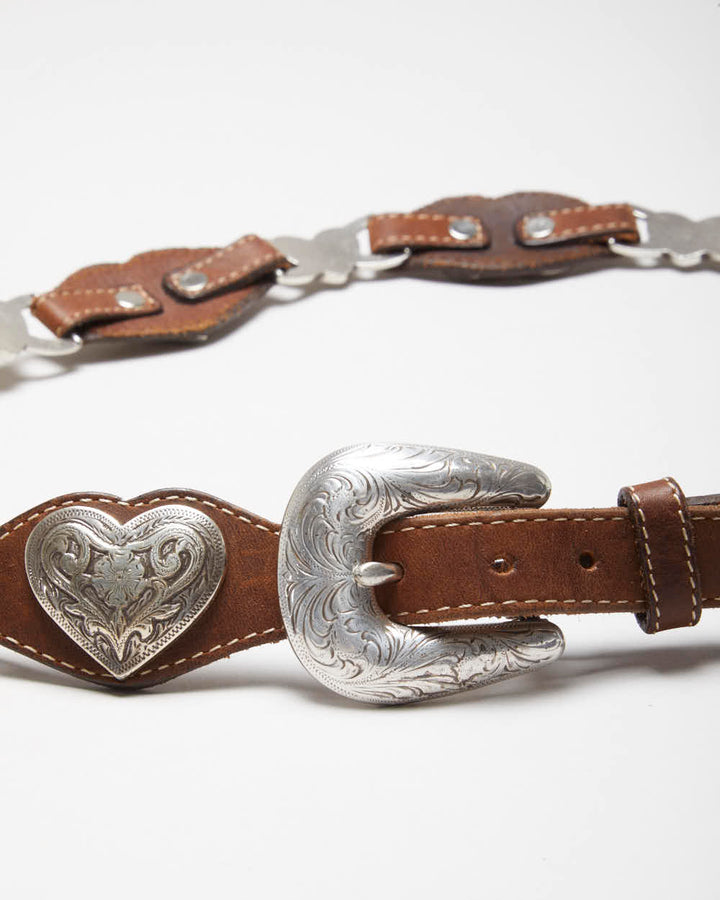 Vintage Y2k 00s Western Leather Belt W35-W38