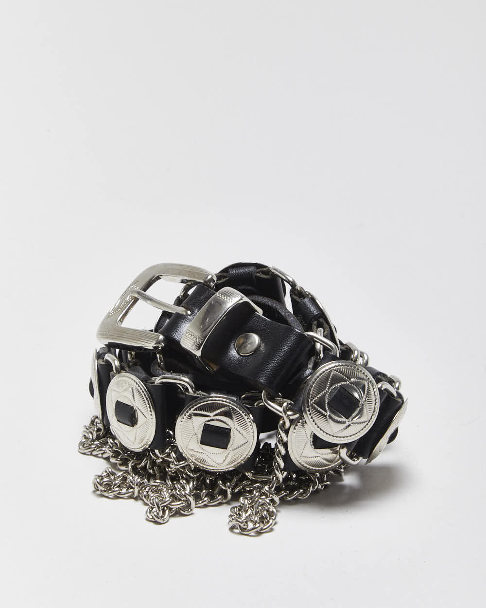 Vintage Chain Detail Leather Belt - W32-W36