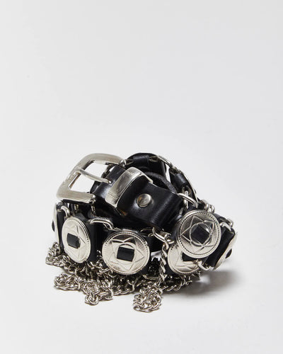 Vintage Chain Detail Leather Belt - W32-W36