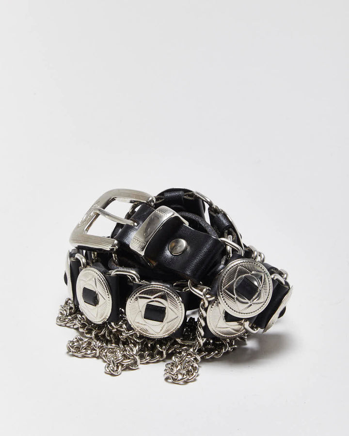 Vintage Chain Detail Leather Belt - W32-W36