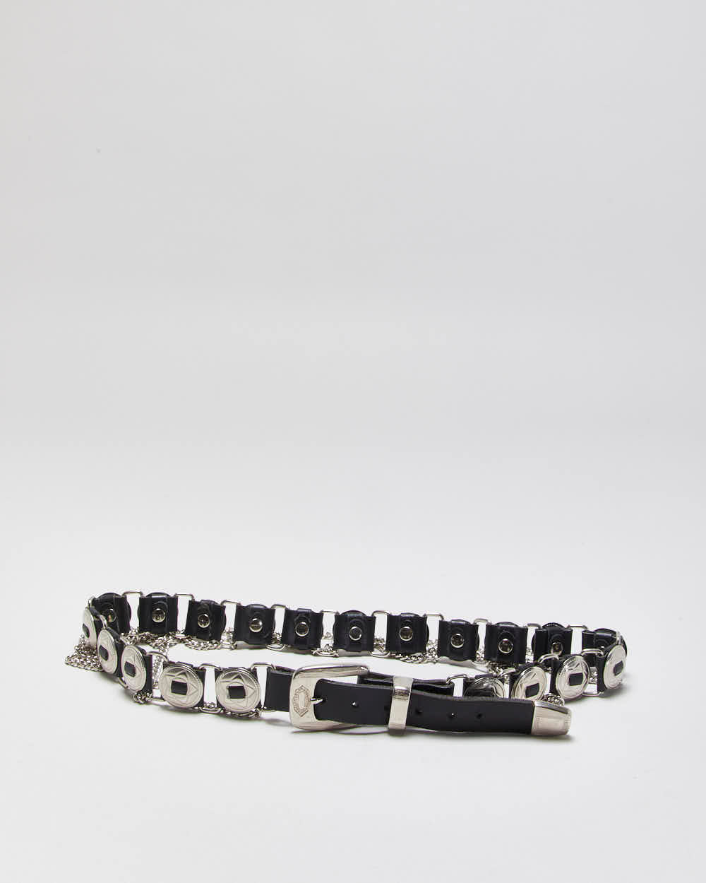 Vintage Chain Detail Leather Belt - W32-W36