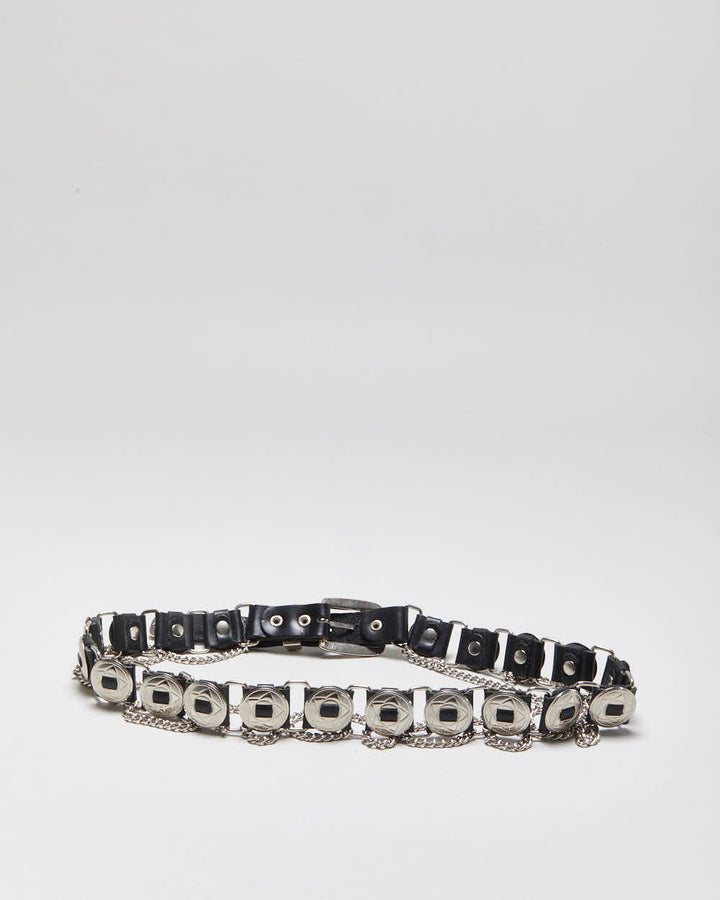 Vintage Chain Detail Leather Belt - W32-W36