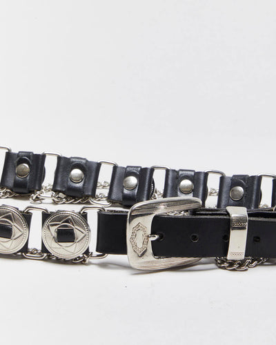 Vintage Chain Detail Leather Belt - W32-W36