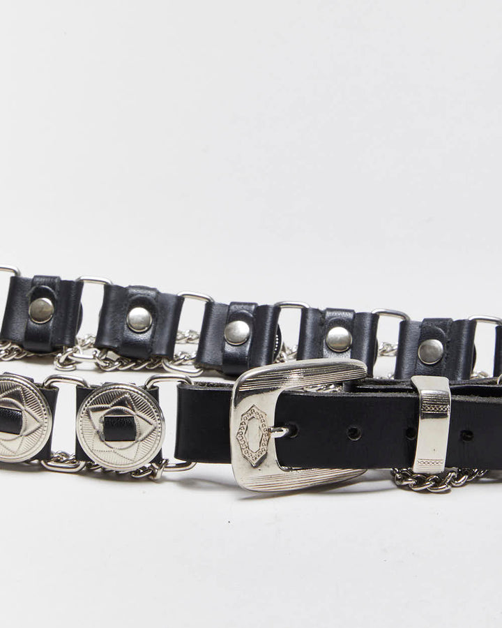 Vintage Chain Detail Leather Belt - W32-W36
