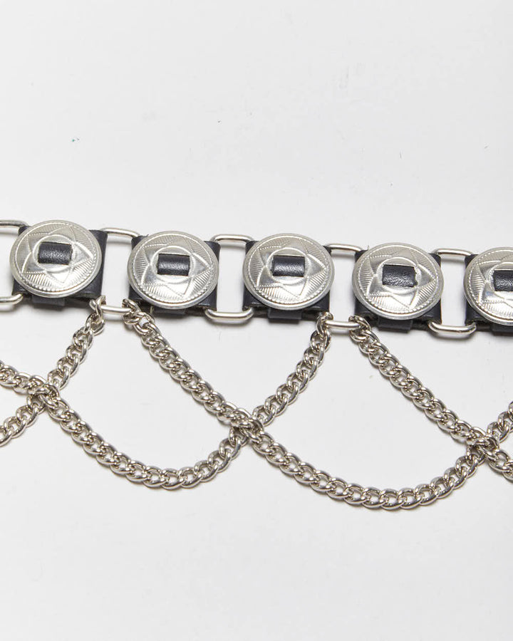 Vintage Chain Detail Leather Belt - W32-W36