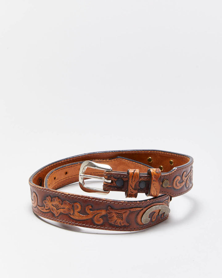 Vintage Larry Mahan Western Tooled Leather Belt - W27.5-W30.5